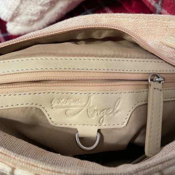 Shoulder Bag Beige&White Canvas trimmed in pearl-beads, silver reflecting trim - Picture 5 of 8